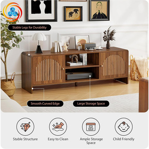 Meuble TV simple et moderne aux coins arrondis, console multimédia en panneaux de particules avec rangement et bords arrondis pour salon de style mid-century modern - Product Image 3