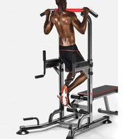Tour de musculation multifonction réglable en hauteur avec barre de traction, station de dips et banc d'haltérophilie