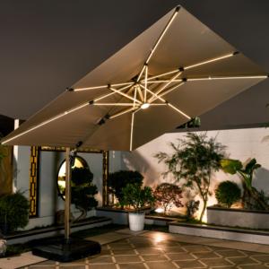 <span class=keywords><strong>Parasol</strong></span> de patio de grande taille à bras articulé, robuste, pour extérieur, avec ventilateur solaire à LED, en aluminium, protection solaire - Product Image 2
