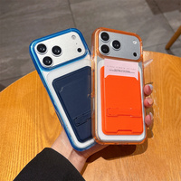 Étui de téléphone fin transparent avec support et porte-cartes 2-en-1 pour iPhone 18 17 Pro Max 16 15 14 13, avec bordure couleur gelée et protection intégrée