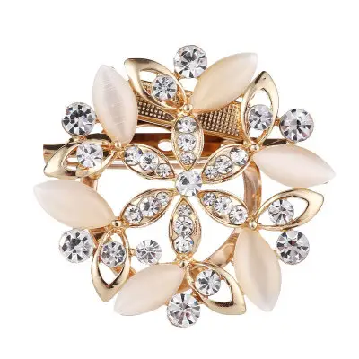Custom Gold Flower Luxury Jewelry Brooches Elegant Crystal Rhinestone Women Brooch