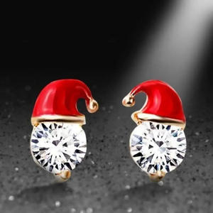 Boucles d'oreilles clous E3068 Chapeau de Père Noël rouge avec cristaux taille brillant ronde, plaqué or, en alliage de zinc, bijoux festifs pour femme, cadeau - Product Image 4
