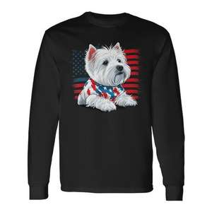 Camiseta de manga larga West Highland Terrier American Westie con diseño patriótico del 4 de julio - Product Image 1