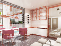 Design d'intérieur de magasin de détail personnalisé et tendance, présentoir de sol rose pour salon de manucure, design de salon de coiffure, décoration pour salon de beauté