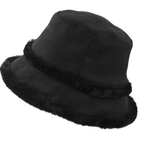 Chapeau bob en faux daim avec bordure en fourrure pelucheuse, chapeau chaud d'hiver pour femmes - Product Image 6
