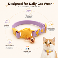 Collier pour chat en gros, mignon, léger, confortable, en PVC, réglable, couleur macaron, avec boucle tête de chat et clochette pour usage quotidien