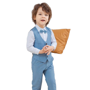 Conjunto de Ropa Formal para Niños Estilo Europeo Americano, Chaleco y Pantalones Ajustados de Caballero, Conjunto de Tres Piezas para Ocasiones de Primavera, Ropa Formal Infantil - Product Image 1