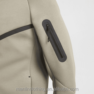 Conjunto Deportivo <span class=keywords><strong>de</strong></span> Dos Piezas para Hombre, Sudadera con Capucha Beige y Logotipo Bordado Personalizado Manlin, Chaqueta Deportiva con Cremallera Completa y Forro Polar Técnico - Product Image 6