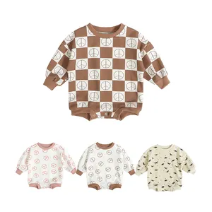 Baju bayi Label pribadi OEM baju bayi jenis kelamin katun organik French Terry Unisex baju monyet bayi laki-laki rajutan baru lahir