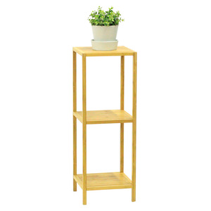 Estante de almacenamiento para el hogar, de bambú y madera, expositor sencillo de pie para interiores, soporte para flores de varios niveles, móvil. - Product Image 1