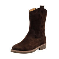Bottines en daim à lacets pour femmes, talon bas, semelle en caoutchouc, pour l'hiver