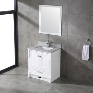 Meuble-lavabo carré moderne blanc en bois, autoportant, écologique, durable et résistant à l'eau, avec vasque en céramique pour salle de bain - Product Image 3