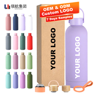 Botol Minum LINHON Custom Personalised Dinding Ganda Vakum Tahan Panas dan Dingin untuk Wanita, Dapat Digunakan Kembali, Ukuran Besar, Tipis, Berlapis Karet, 500Ml