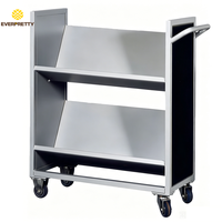 Chariot de bibliothèque en métal robuste à 2 niveaux avec étagères, chariot mobile pour bibliothèque avec roulettes pour école, bureau, archives