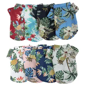 Оптовая продажа, дышащая Пляжная футболка Hawaii с цветочным принтом, Роскошная Одежда для собак, летняя Классная рубашка, одежда для домашних животных