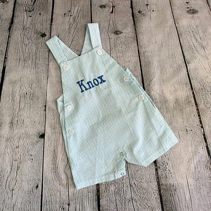 Venta al por mayor bebé niño verano Seersucker Jonjon mameluco personalizado nombre bordado Niño pequeño sin mangas Shortall niño ropa <span class=keywords><strong>2025</strong></span> - Product Image 4