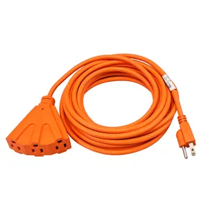 Câble d'alimentation 10A 16AWG SJTW, prise de terre à broches, rallonge extérieure de 20 pieds avec 3 prises électriques