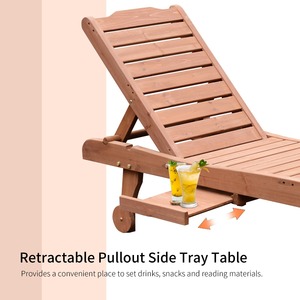 <span class=keywords><strong>Chaise</strong></span> inclinable d'extérieur en bois, Patio, piscine avec plateau coulissant - Product Image 4