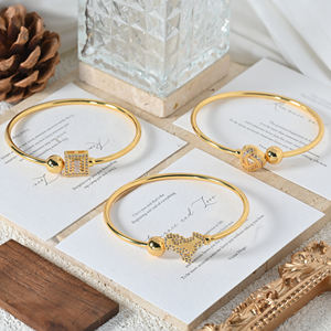 Bracelets joncs ajustables en or 18 carats plaqué or avec breloques pavées de zircones cubiques pour femmes, bijoux de luxe, cadeau, Pulsera Corazones - Product Image 6