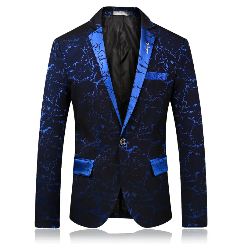 Plus Size 5XL Fashion Causal Acetate Jacquard Weave Men's Blazer Slim Navy Young Men's Suit Jackets With Pattern