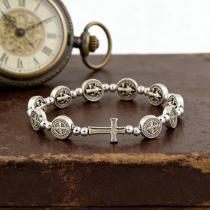 Cross <b>Bracelet</b> Tibetan Silver <b>Beaded</b> Religious Jewelry Gift for <b>Men</b> Women - Product Image 4