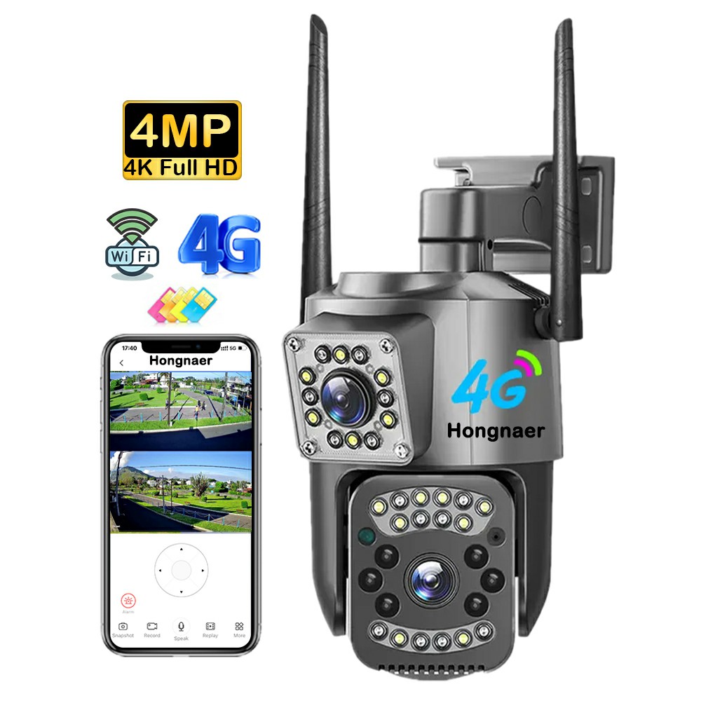 Fabrieksprijs Draadloze Bewaking Ip Ptz Outdoor Wifi 4G Lte Camera V380 Pro 4G Sim Kaart Cctv Dual Lens Wifi Beveiligingscamera