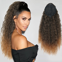 2022 mode coloré femmes longue Yaki droite queue de cheval Extension de cheveux enrouler autour de Clip en Fiber synthétique cheveux pour les femmes