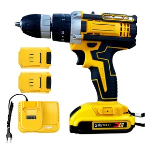 Best Sell Portable Cordless Screwdriver Drilling Brushless Motor Power Electric Hand Drill 18v 24v Mini Drill With 2 Battery