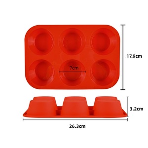 6 Cavity Round <b>Silicone</b> Muffin Mold For <b>Baking</b> Cake Egg Tart Chocolate Pudding Reusable Non Stick Oven Safe Food Grade - Product Image 5