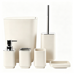 Luxury Optional Color 6-Piece Plastic Bathroom Accessory <b>Set</b> Includes <b>Soap</b> Dispenser Trash Can Toilet Brush <b>Soap</b> Dish Cup - Product Image 1