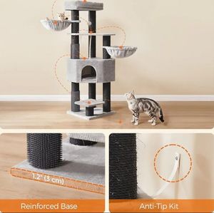 Großhandel maßge schneiderte moderne hohe Katzen turm grau Plüsch natürliche Sisal Seil gewickelt kratzen den Kletter rahmen Spielzeug Spanplatte - Product Image 2