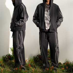 KingSen Custom Printed Logo 100% Cotton Acid Washed Winter Breathable <b>Zip</b>-Up Hoodie Sweatpants Set Men's Streetwear - Product Image 1