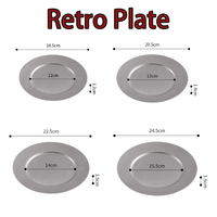 Assiette ronde à large bord en acier inoxydable rétro avec logo personnalisé, pour steak, pâtes, fruits, desserts, pour barbecue en plein air, buffet, vaisselle de table