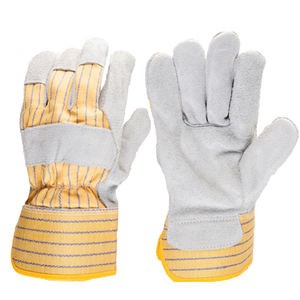 Guantes de Seguridad de Cuero Vacuno con Respaldo de Tela a Rayas Amarillas para Trabajo Industrial y Mecánico, Multiusos, Protección Laboral - Product Image 1