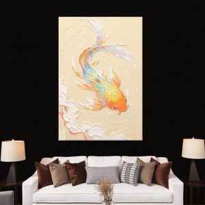 Peinture à l'huile de poisson Koi peinte à la main, effet 3D, décoration artistique abstraite sans cadre pour salon, entrée - Product Image 4