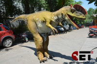 Costume de dinosaure Dilophosaurus grandeur nature fait main, léger et flexible pour les spectacles de scène et les événements d'Halloween dans les centres commerciaux