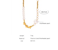 Collier en Chaîne de Perles d'Eau Douce en Acier Inoxydable Plaqué Or 18K pour Femmes, Bijoux Imperméables, Cadeau