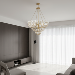 Nouveau lustre Morrigan en verre blanc moderne de grande taille et luxueux pour le hall d'entrée, le salon, lampe suspendue décorative - Product Image 3