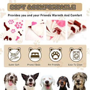 <span class=keywords><strong>Couverture</strong></span> personnalisée imprimée en usine, douce et moelleuse, en polaire et flanelle de qualité supérieure, pour animaux de compagnie, chiots et chats, motif patte. - Product Image 3