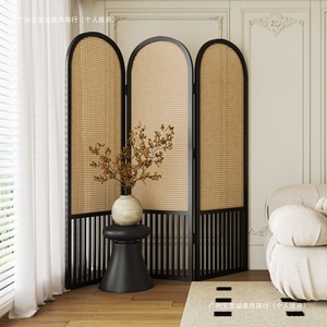 Rattan <b>Screen</b> Folding Room Divider Chinese Style Solid Wood Movable Partition for Living Room Home Entrance - Product Image 3