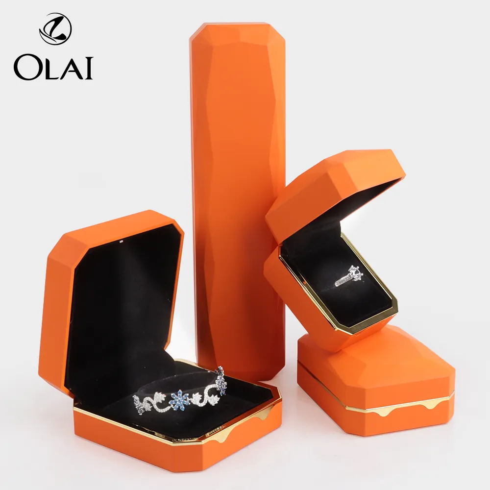 Olai fantasia speciale forma di taglio arancione lacca pittura braccialetto orologio gioiello scatola regalo scatola di imballaggio con LED