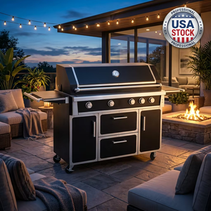 Barbecue à gaz noir de qualité supérieure à 4 brûleurs 99 000 BTU en acier inoxydable 304 pour cuisine extérieure et jardin – Stock USA - Product Image 1