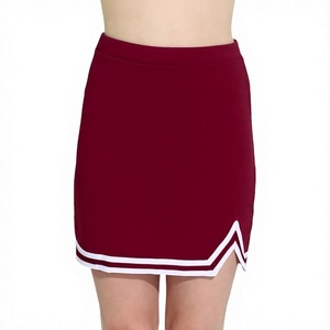<b>Women's</b> Red A-Line Pleated Mini <b>Skirt</b> Casual Tennis Cheerleader Style with <b>White</b> Striped Hem Slit 100% Cotton - Product Image 2