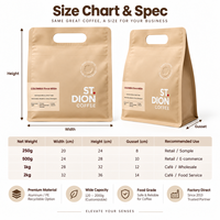 Sac à café en papier kraft imprimé sur mesure avec poignée et valve de dégazage unidirectionnelle, pochette d'emballage à fond plat