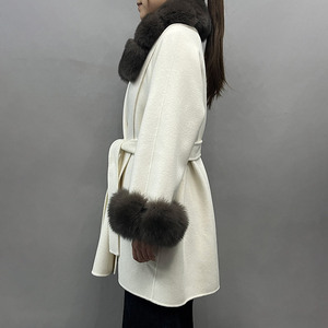 Abrigo de Invierno para Mujer, Mezcla de Lana y Cachemira, con Ribete de Piel de Zorro Auténtica, Cuello y Puños Desmontables, Abrigo de Lana de Doble Cara de Lujo para Mujer - Product Image 2