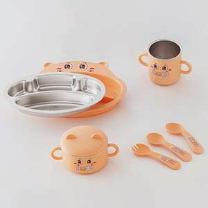 Ensemble de vaisselle pour enfants : <span class=keywords><strong>Assiette</strong></span>, bol à soupe et tasse en acier inoxydable avec motif de dessin animé mignon, cuillère et fourchette en PP durables et sûres - Product Image 2