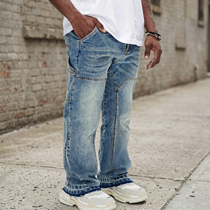 Jeans évasés vintage pour hommes, coupe bootcut, en denim de coton délavé, motif imprimé, style streetwear hip-hop, décontractés, vente en gros - Product Image 4