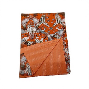 Orange Printed Cotton <b>Quilt</b> Bohemian Style Home Decor <b>Throw</b> Blanket All Season Luxury Woven Pattern - Product Image 1