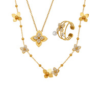 Ensemble de colliers superposés en zircon avec bague en perle pour femmes, fourniture de bijoux en gros