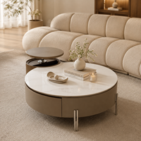 Table basse en marbre moderne, élégante et ronde, design fonctionnel, compacte, spacieuse, surface lisse, meubles contemporains